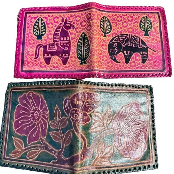Ornate leather billfold wallets - Picture 1 of 6